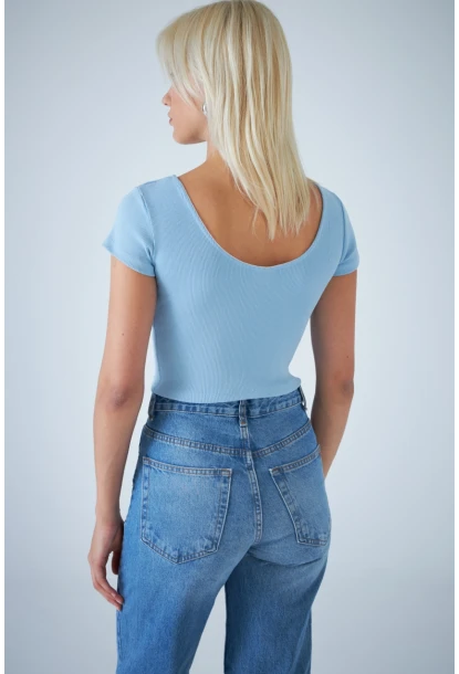 Kadın Mavi Ön Arka U Bluz EV57