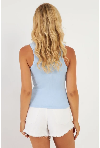 Kadın Mavi Polo Yaka Kaşkorse Bluz MK10