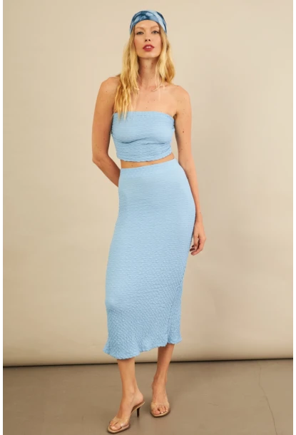 Kadın Mavi Straplez Alt Üst Bubble Takım FLU340