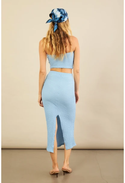 Kadın Mavi Straplez Alt Üst Bubble Takım FLU340