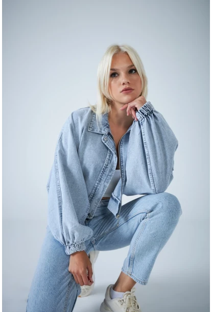 Kadın Mavi Yarasa Kol Denim Ceket TSS102