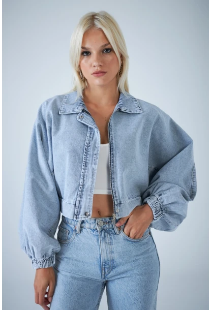 Kadın Mavi Yarasa Kol Denim Ceket TSS102