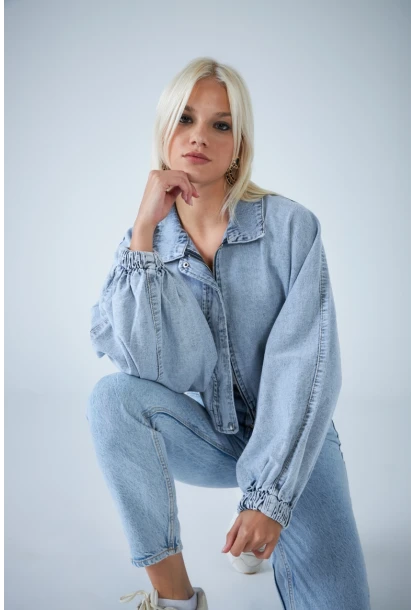 Kadın Mavi Yarasa Kol Denim Ceket TSS102