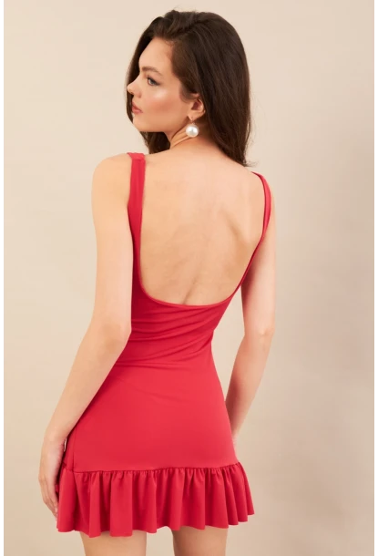 Kadın Mercan Degaje Yaka Mini Elbise COL0078