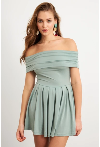 Kadın Mint Madonna Yaka Midi Elbise MON1262-1