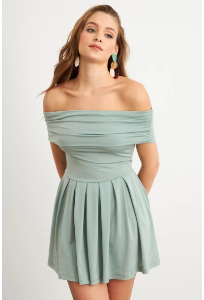 Kadın Mint Madonna Yaka Midi Elbise MON1262-1