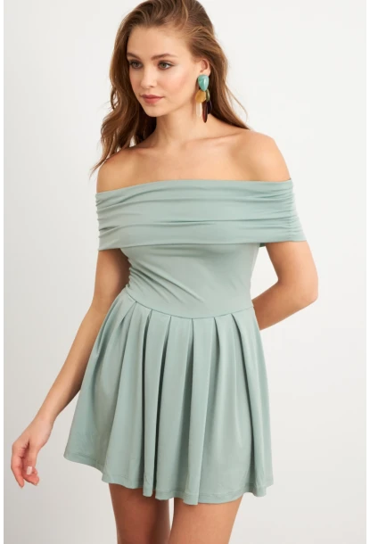 Kadın Mint Madonna Yaka Midi Elbise MON1262-1