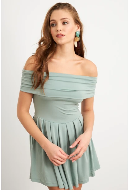 Kadın Mint Madonna Yaka Midi Elbise MON1262-1