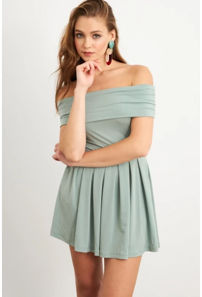 Kadın Mint Madonna Yaka Midi Elbise MON1262-1