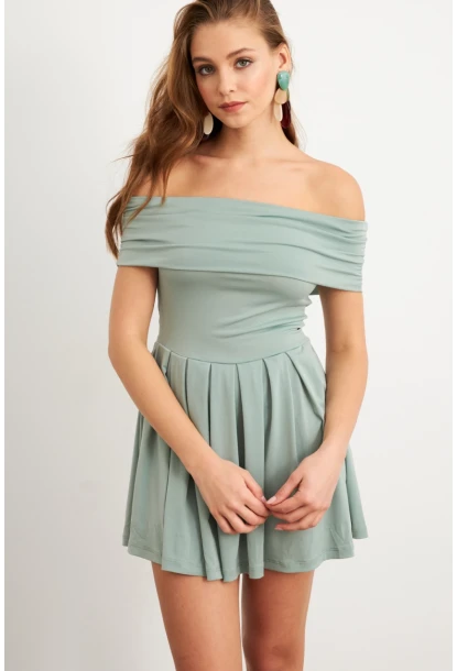 Kadın Mint Madonna Yaka Midi Elbise MON1262-1