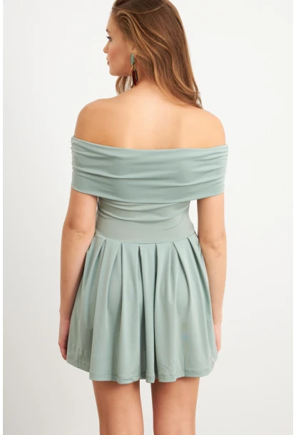 Kadın Mint Madonna Yaka Midi Elbise MON1262-1