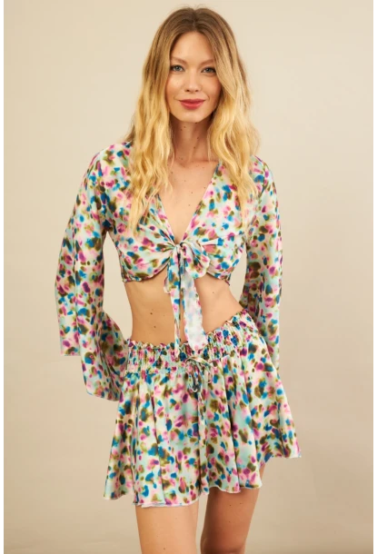 Kadın Multi Desenli Crop Şort Takım KED0131