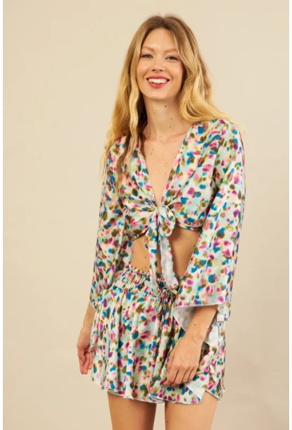 Kadın Multi Desenli Crop Şort Takım KED0131