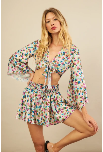 Kadın Multi Desenli Crop Şort Takım KED0131