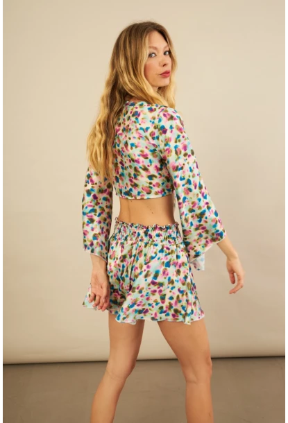 Kadın Multi Desenli Crop Şort Takım KED0131