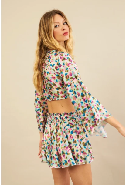 Kadın Multi Desenli Crop Şort Takım KED0131