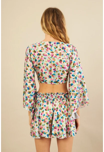 Kadın Multi Desenli Crop Şort Takım KED0131