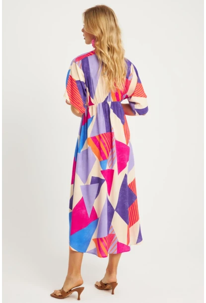 Kadın Multi Desenli Kruvaze Midi Elbise HT108