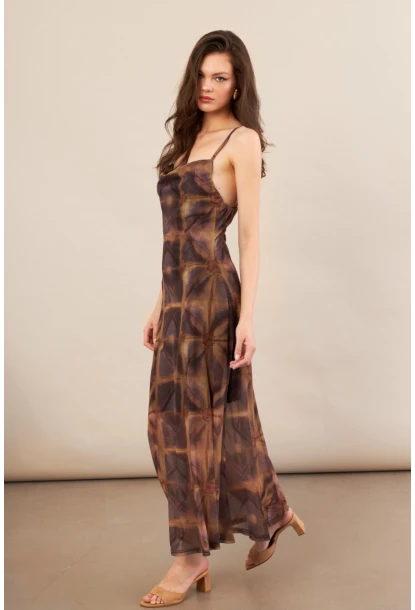 Kadın Multi Sırtı Açık Desenli Midi Tül Elbise İRE992