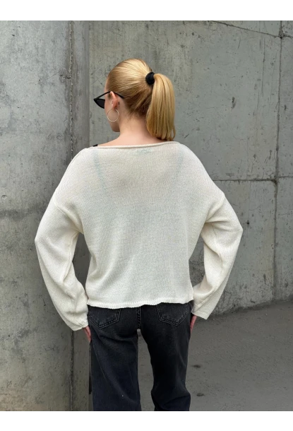 Kadın Omuz Açık Salaş Triko Kazak