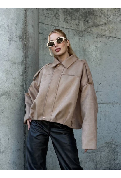 Kadın Oversize Bomber Süet Mont Bej