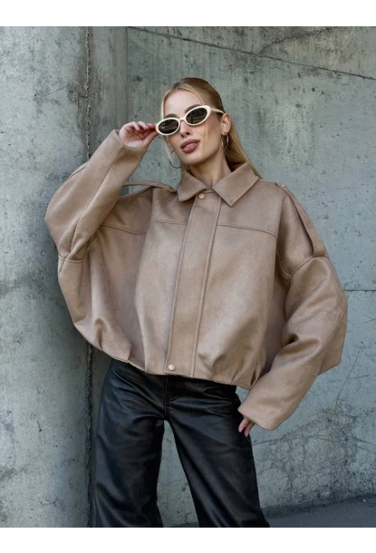 Kadın Oversize Bomber Süet Mont Bej