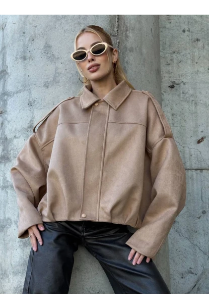 Kadın Oversize Bomber Süet Mont Bej