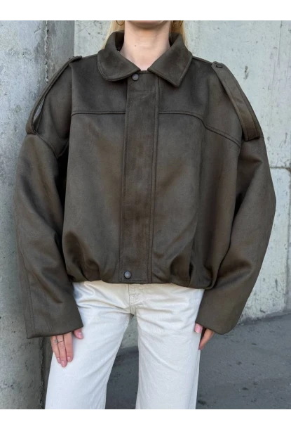 Kadın Oversize Bomber Süet Mont Haki