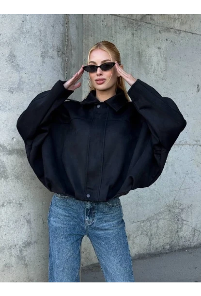 Kadın Oversize Bomber Süet Mont Siyah