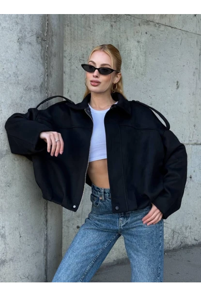 Kadın Oversize Bomber Süet Mont Siyah