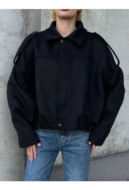 Kadın Oversize Bomber Süet Mont Siyah