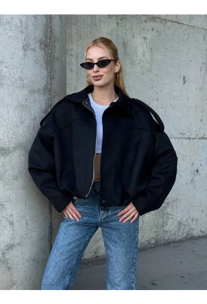 Kadın Oversize Bomber Süet Mont Siyah
