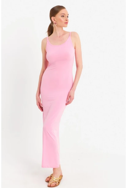 Kadın Pembe Ayarlanabilir Askılı Maxi Elbise MEN2004