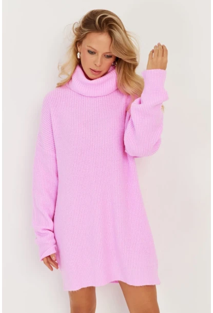 Kadın Pembe Balıkçı Yaka Triko Tunik KZ2504