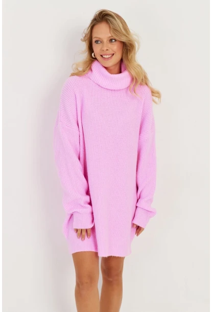 Kadın Pembe Balıkçı Yaka Triko Tunik KZ2504