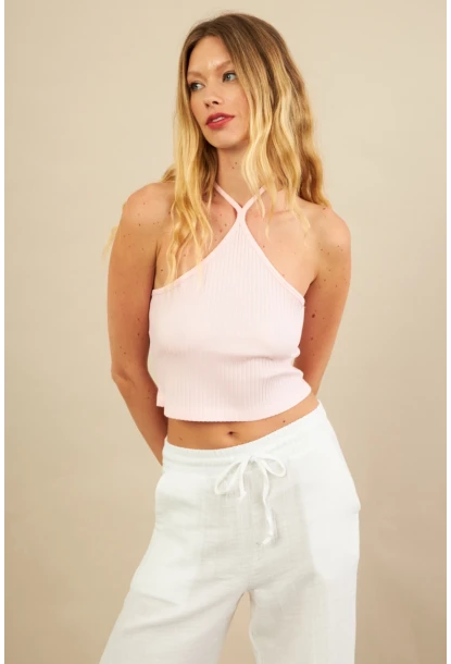 Kadın Pembe Boncuk Detaylı Sırtı Açık Bluz LPP1245-90