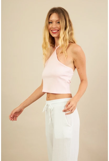 Kadın Pembe Boncuk Detaylı Sırtı Açık Bluz LPP1245-90