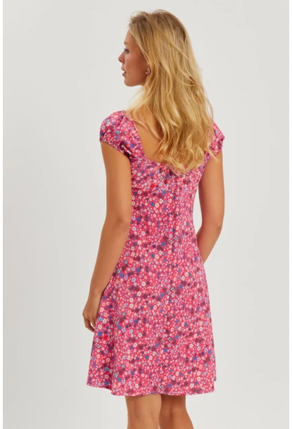 Kadın Pembe Çiçekli Mini Elbise GÇ165