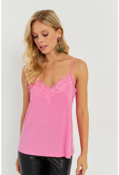 Kadın Pembe Dantel Detaylı Atlet AYD265