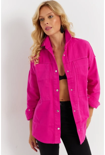 Kadın Pembe Denim Ceket İS1079