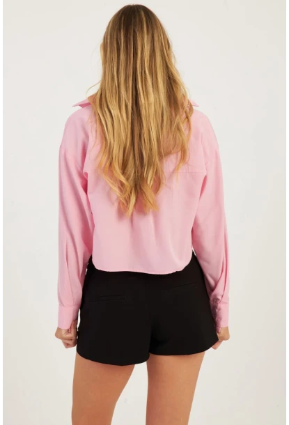 Kadın Pembe Fermuarlı Kısa Gömlek SF2541