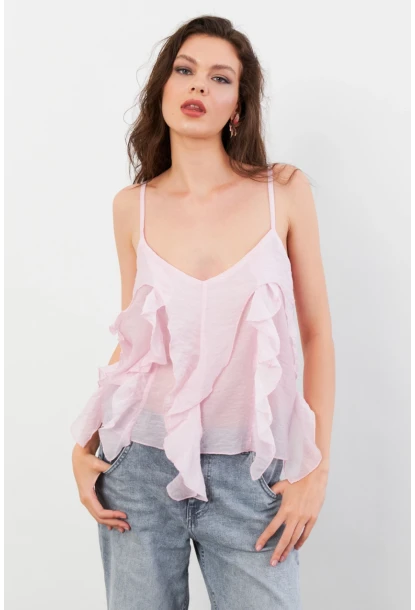 Kadın Pembe Krinkıl Bluz SOL1504