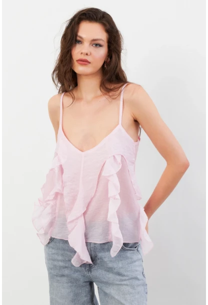 Kadın Pembe Krinkıl Bluz SOL1504