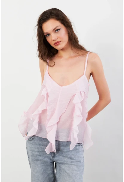 Kadın Pembe Krinkıl Bluz SOL1504