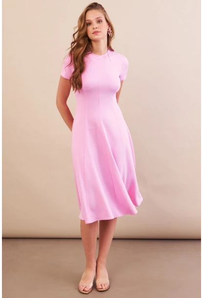 Kadın Pembe Midi Çan Elbise DMR461