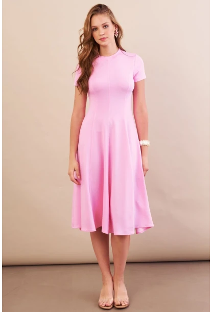 Kadın Pembe Midi Çan Elbise DMR461