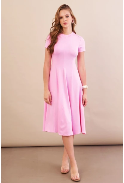 Kadın Pembe Midi Çan Elbise DMR461