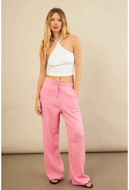 Kadın Pembe Müslin Pantolon FRO1004