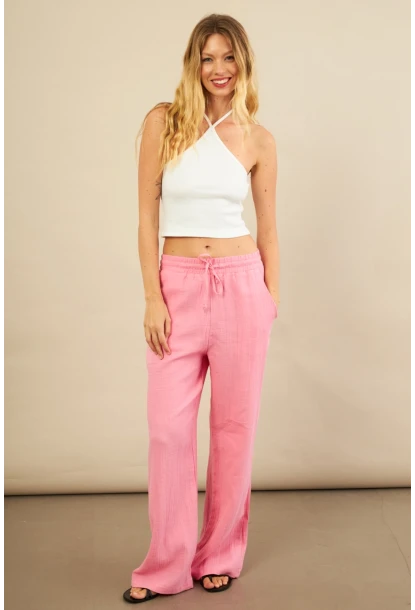 Kadın Pembe Müslin Pantolon FRO1004