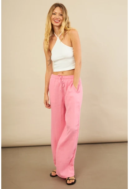 Kadın Pembe Müslin Pantolon FRO1004